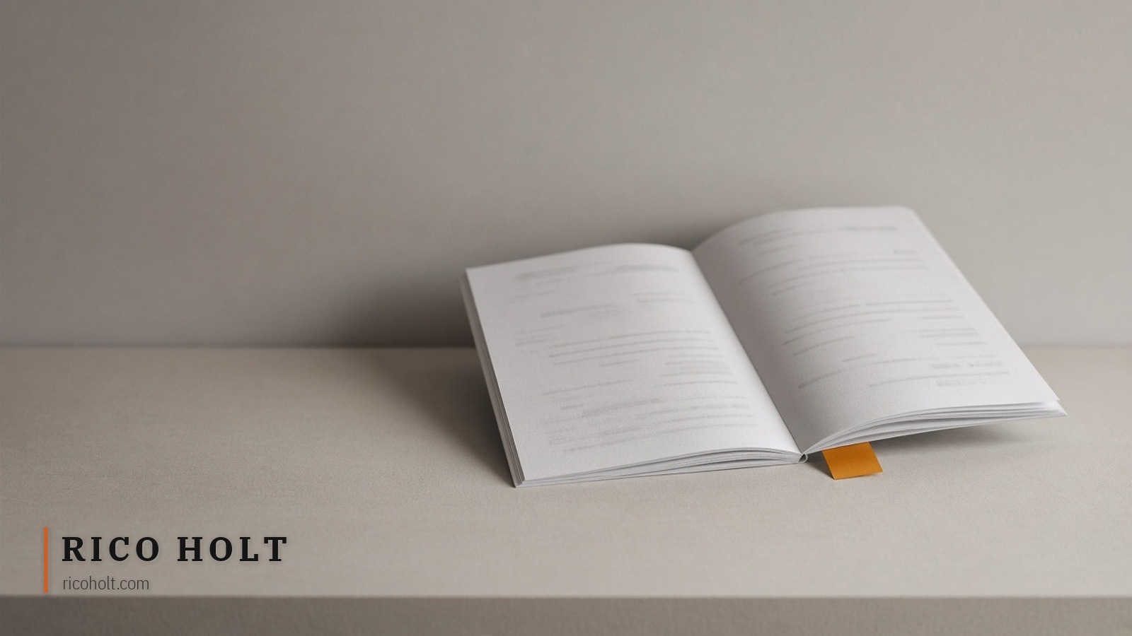 Open printed government report on a plain desk with one ochre sticky tab marking a page near the back